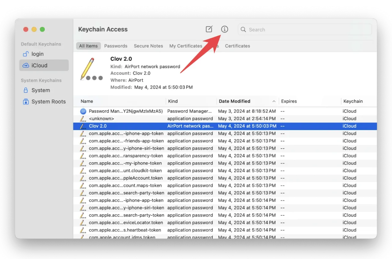 macos keychain access wifi password screenshot
