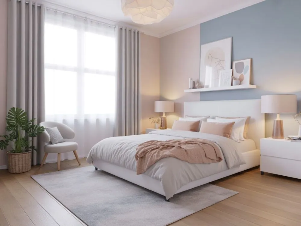 Sypialnia z białymi meblami bezpieczne kolory ścian