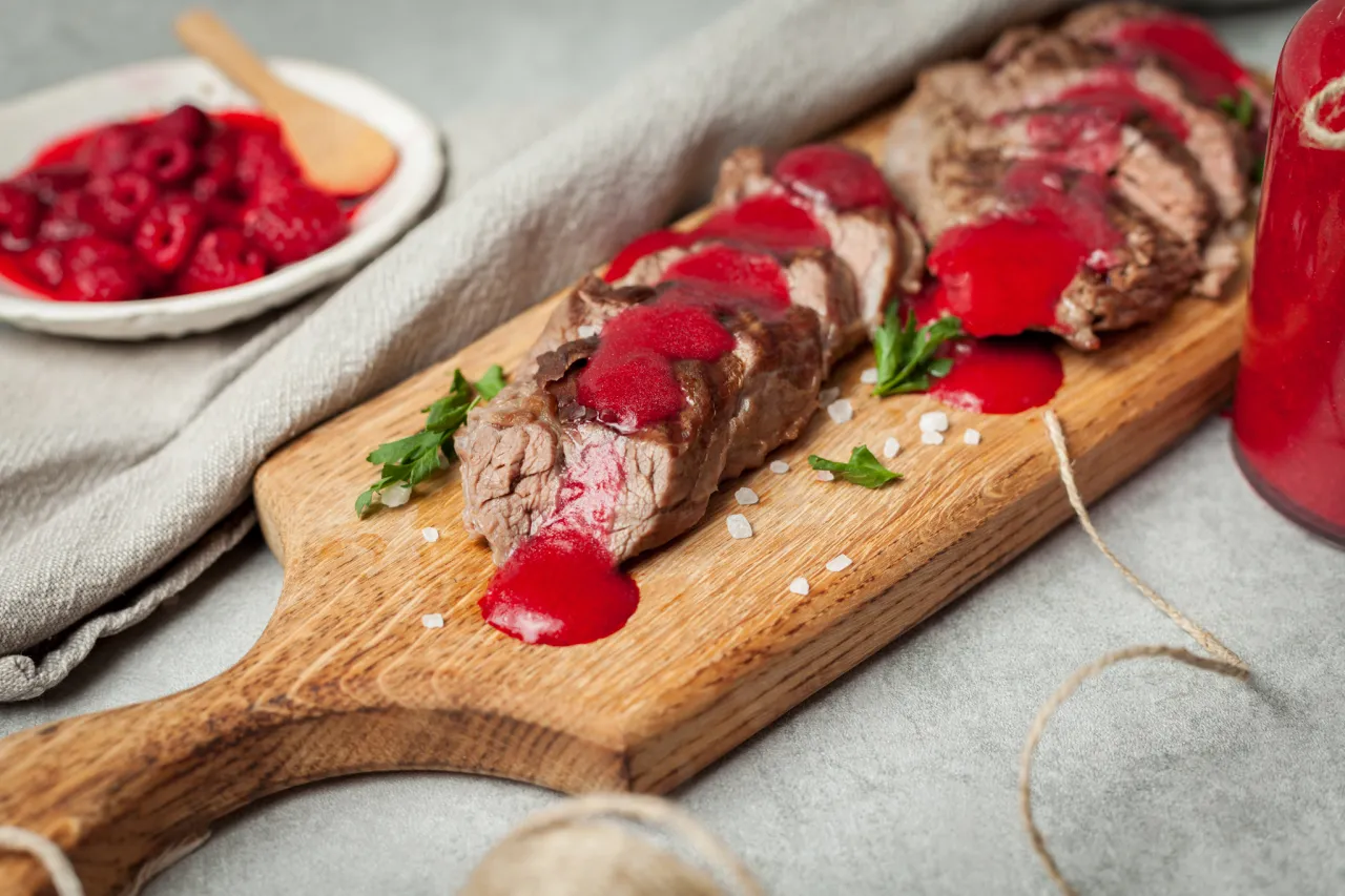 stek na desce do krojenia z solą