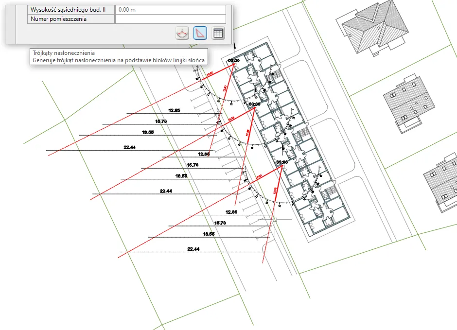 schemat nasłonecznienia pomieszczeń mieszkalnych