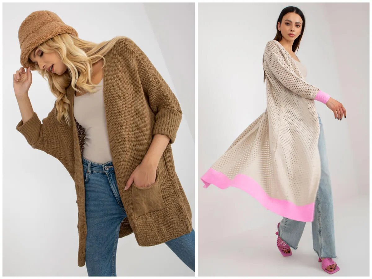 Przykłady ubrań one size: swetry, kardigany, tuniki