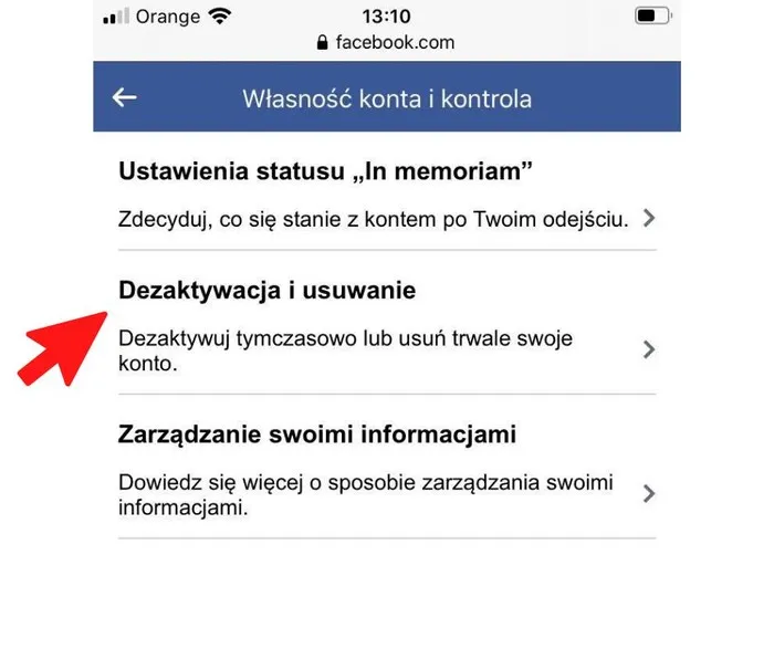 dezaktywowane konto facebook widok dla innych