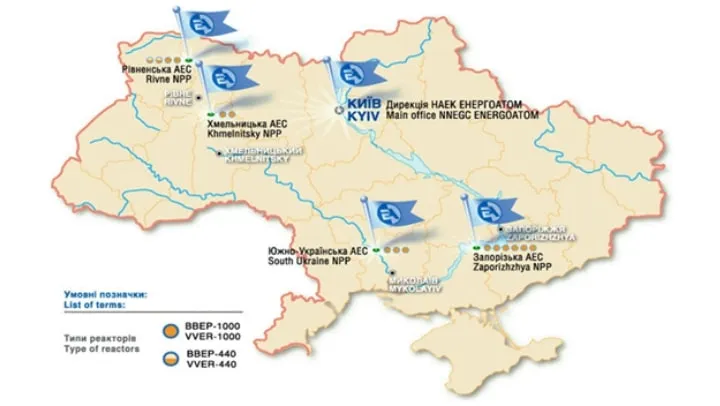 Mapa elektrowni jądrowych Ukraina