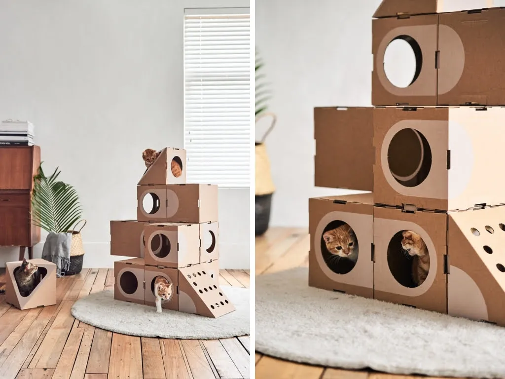 ozdobiony domek dla kota z kartonu pomysły