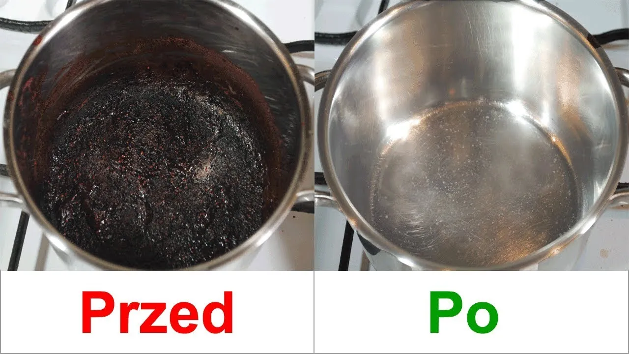 przypalony garnek przed i po czyszczeniu