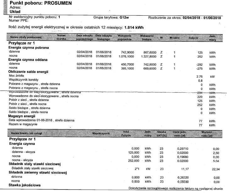 rachunek za prąd prosument fotowoltaika