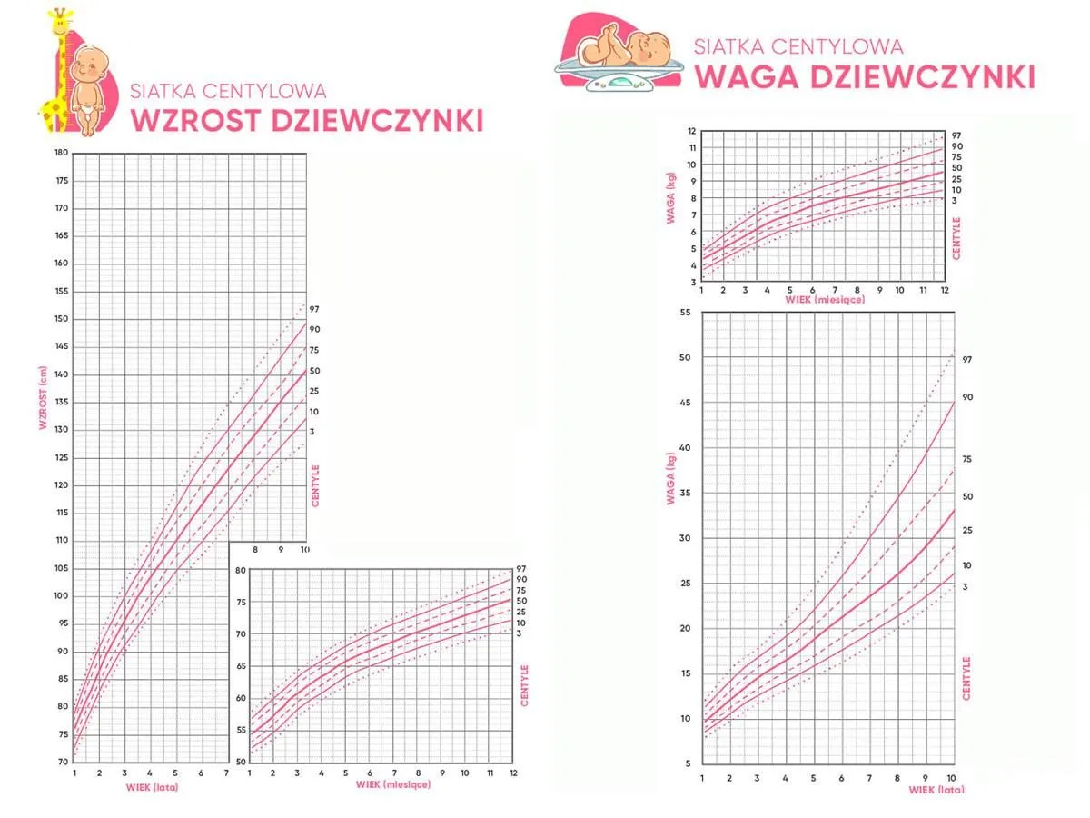 Wykresy siatek centylowych dla dziewczynek: wzrostu i wagi. Sprawdź, ile waży 6 latek.