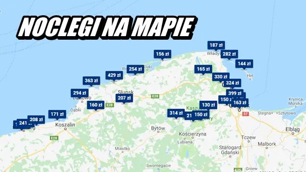 Mapa Polski Morze Bałtyckie tanie miejscowości noclegowe