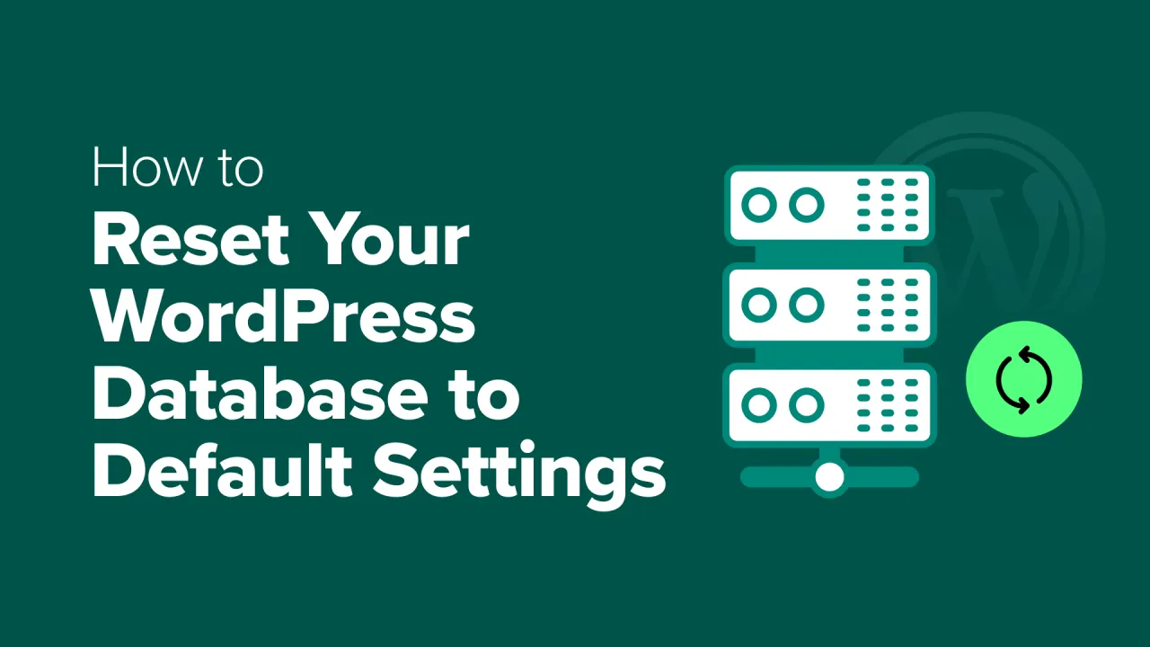 Jak zresetować WordPress: grafika z serwerami i ikoną odświeżania.