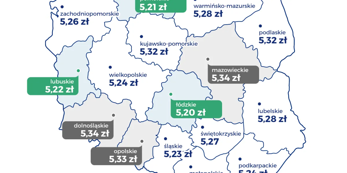 Mapa Polski ceny paliw diesel