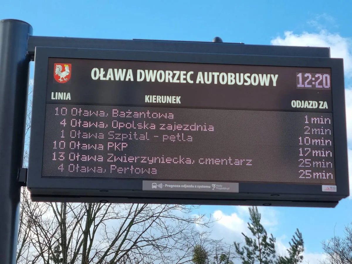 Dworzec PKS Oława tablica odjazd&oacute;w
