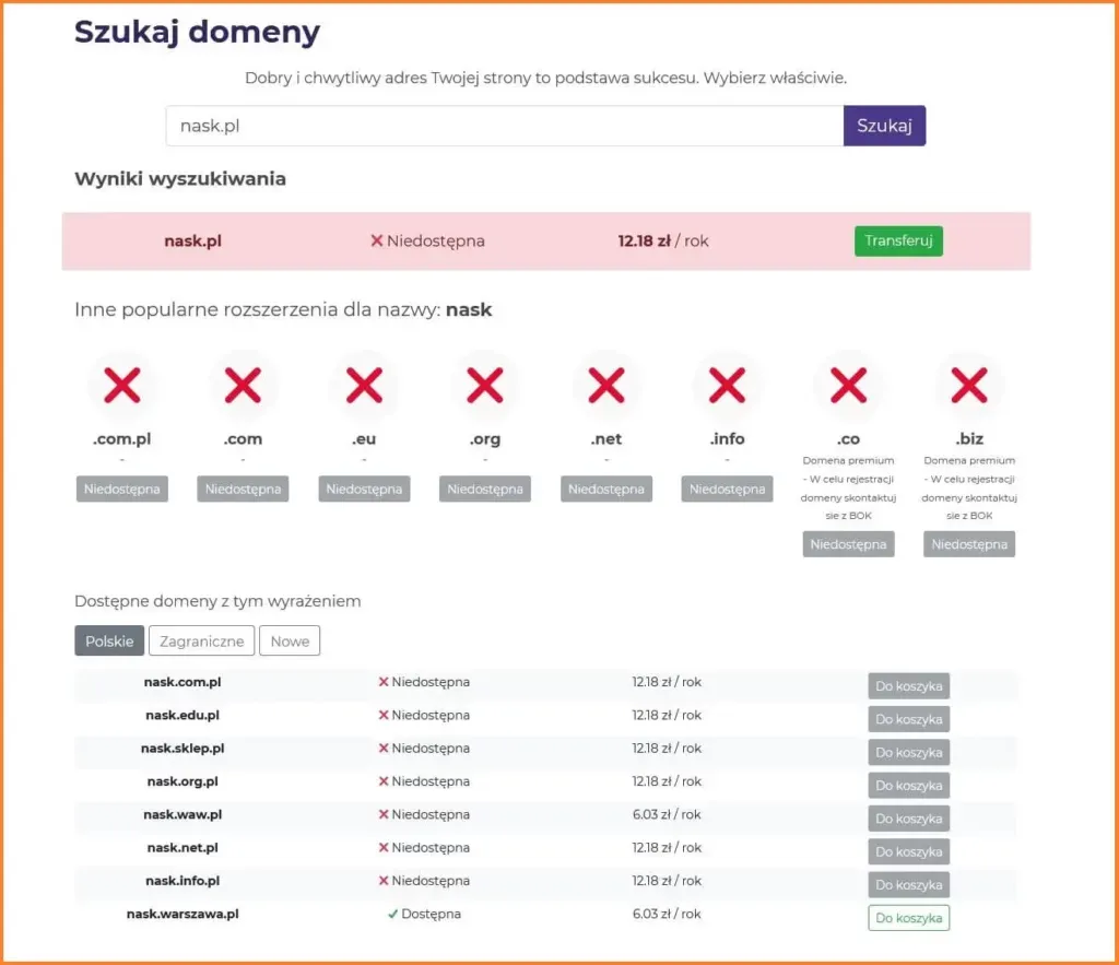 sprawdzanie dostępności domeny wyszukiwarka
