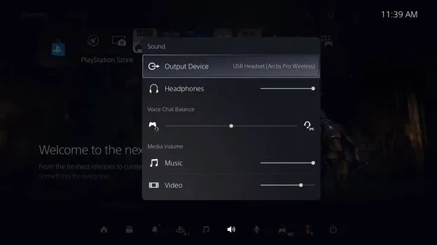 Ustawienia dźwięku PS5 menu