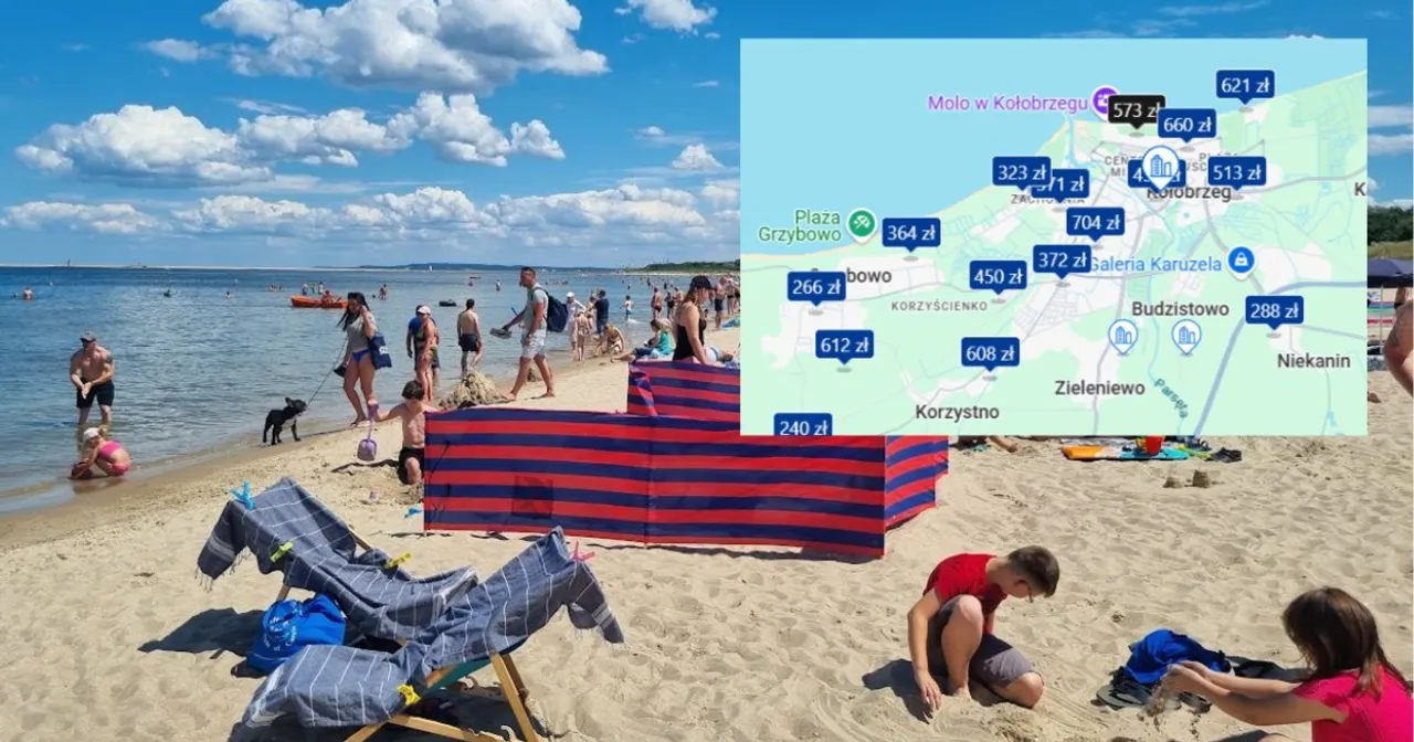 Mapa cen nocleg&oacute;w polskie morze