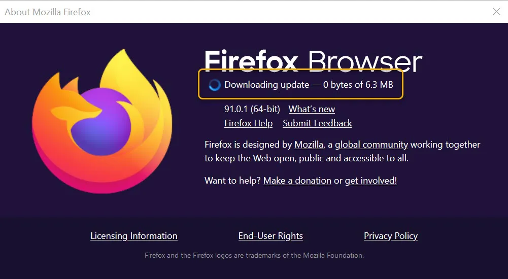 aktualizacja Mozilla Firefox, menu Firefox