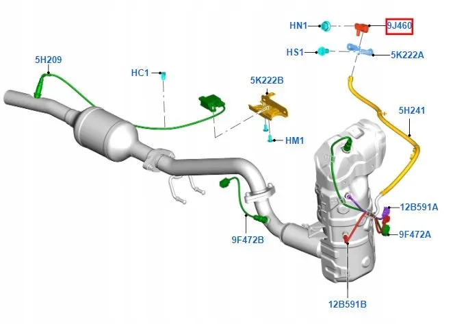 Ford Kuga Mk1 czujnik DPF 2.0 TDCi lokalizacja schemat