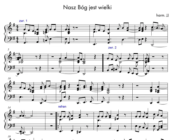 Nuty Jak wielki jest Bóg pianino keyboard