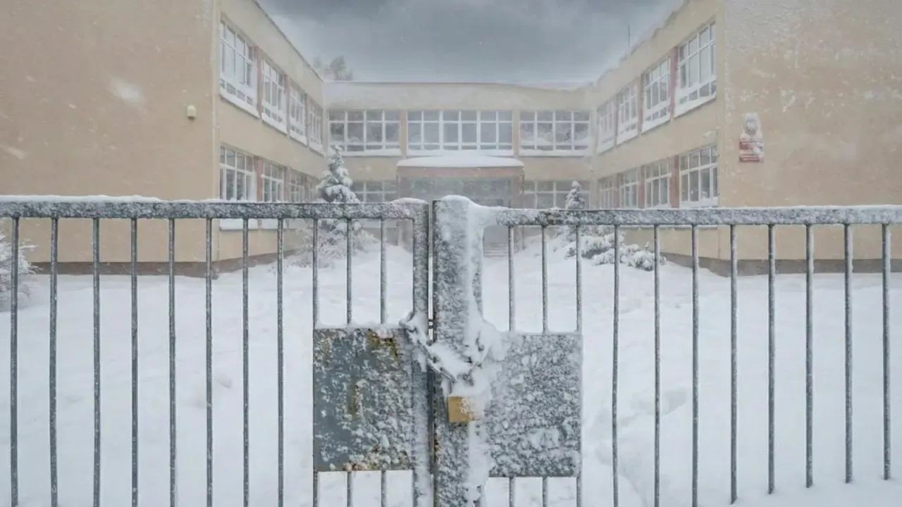 zasypana śniegiem szkoła