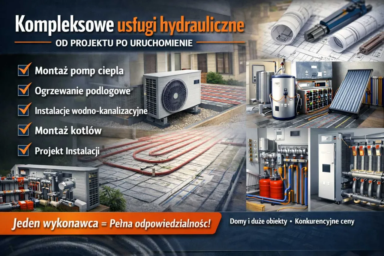Kompleksowe usługi hydrauliczne i instalacje c.o. - od projektu po uruchomienie. Montaż pomp ciepła, ogrzewanie podłogowe, kotły.