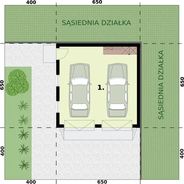 budynek gospodarczy w granicy działki wizualizacja