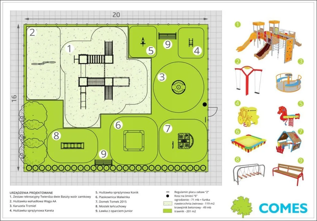 plan zagospodarowania terenu plac zabaw z wymiarami