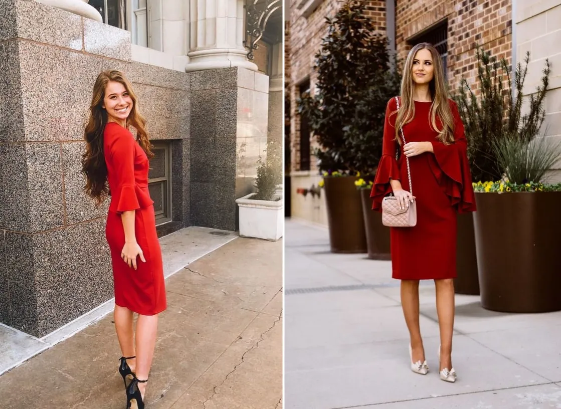 czerwona sukienka z różnymi butami stylizacje
