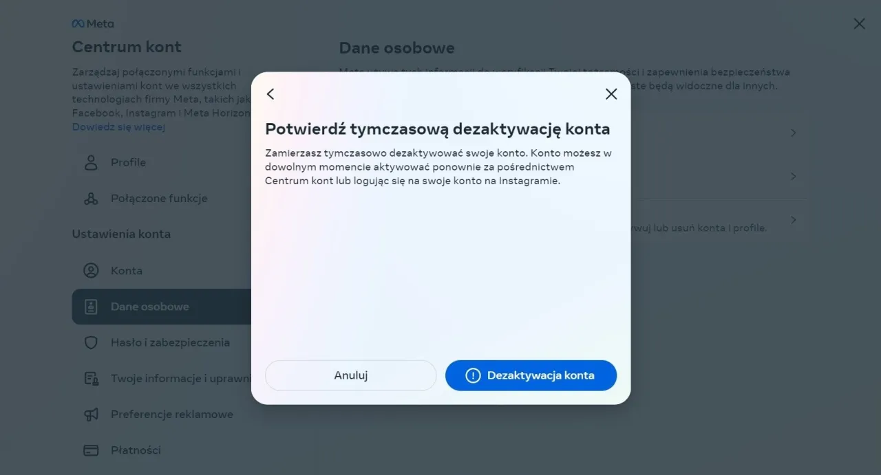 Usuwanie konta Instagram aplikacja mobilna