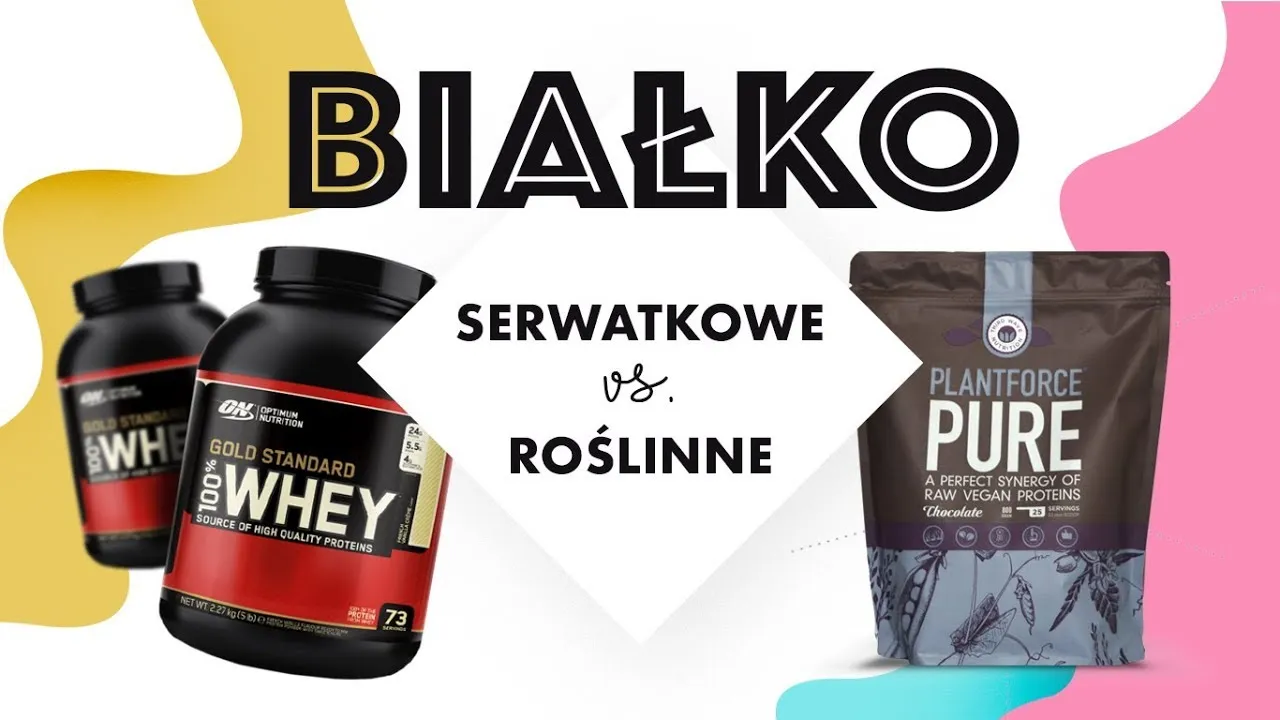 r&oacute;żne rodzaje odżywek białkowych, opakowania białka serwatkowego i roślinnego