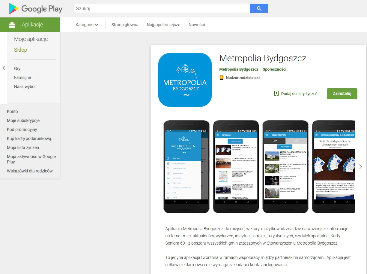 aplikacja bydgoska karta seniora ekran