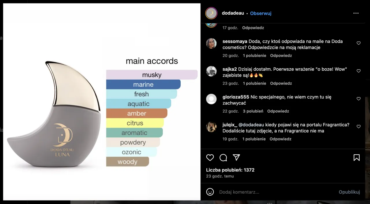 Doda D'Eau Luna nuty zapachowe infografika