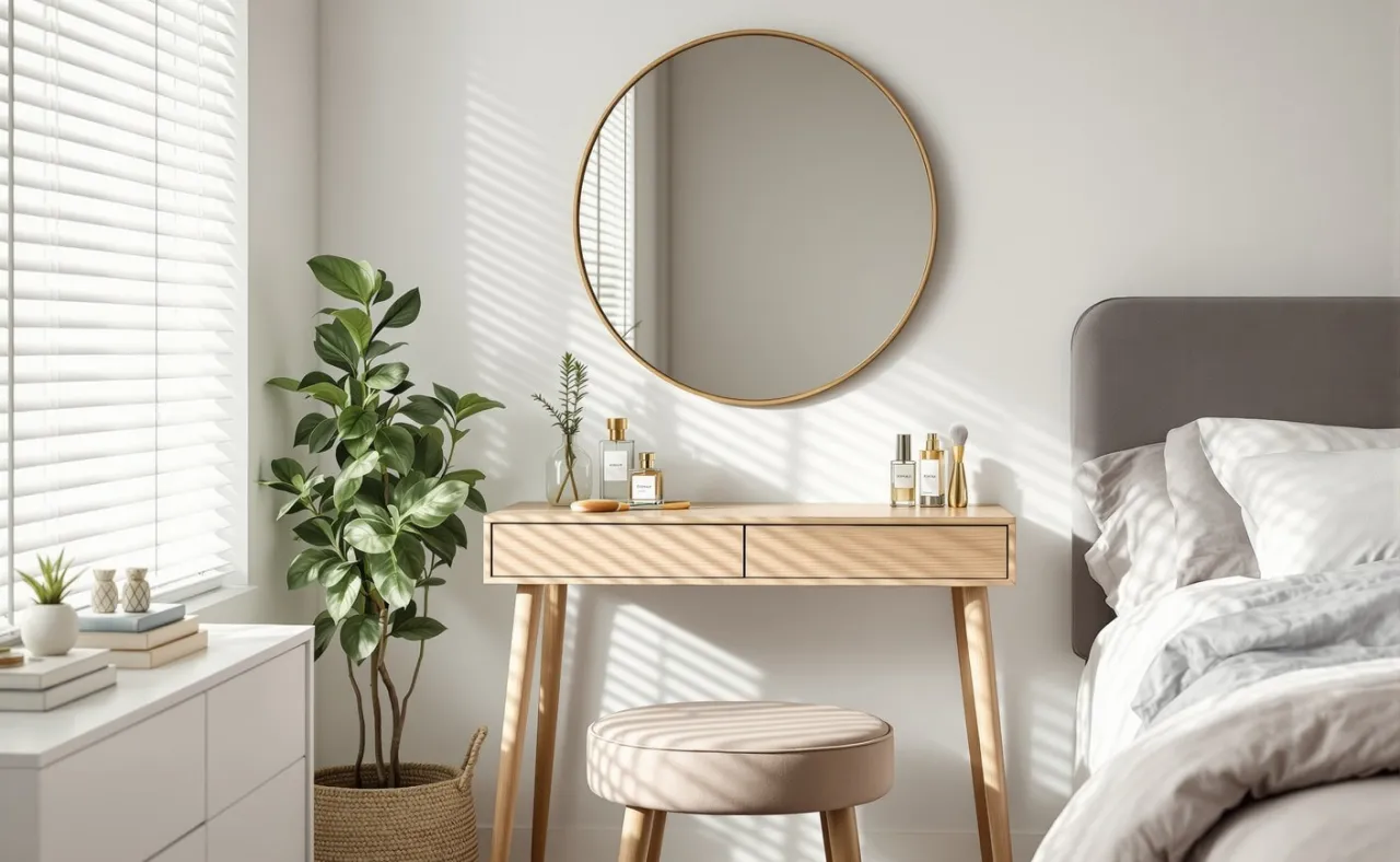 Toaletka w sypialni z dobrym oświetleniem naturalnym