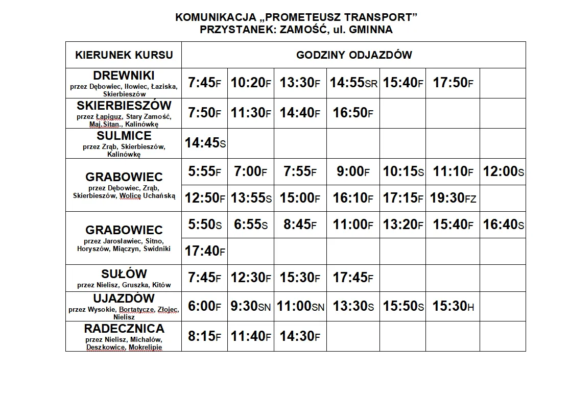 Rozkład jazdy autobus&oacute;w Zamość Niewirk&oacute;w