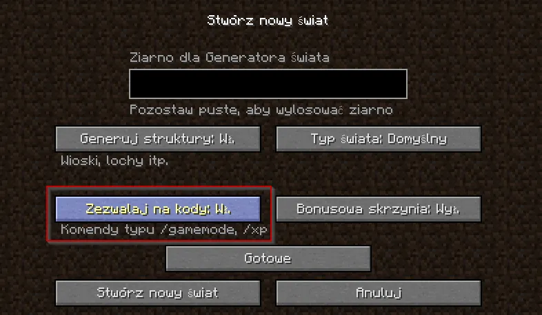 Minecraft udostępnij w LAN włącz kody