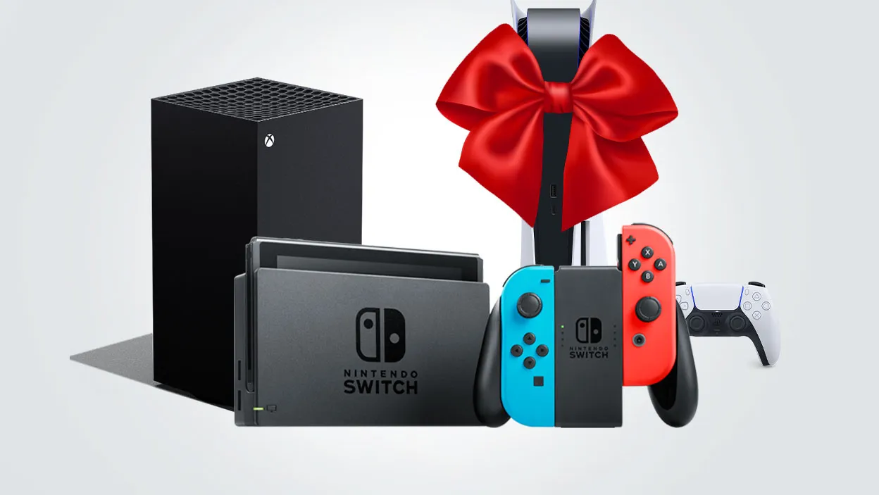 chłopiec cieszący się z prezentu komunijnego, np. otwierający pudełko z konsolą do gier