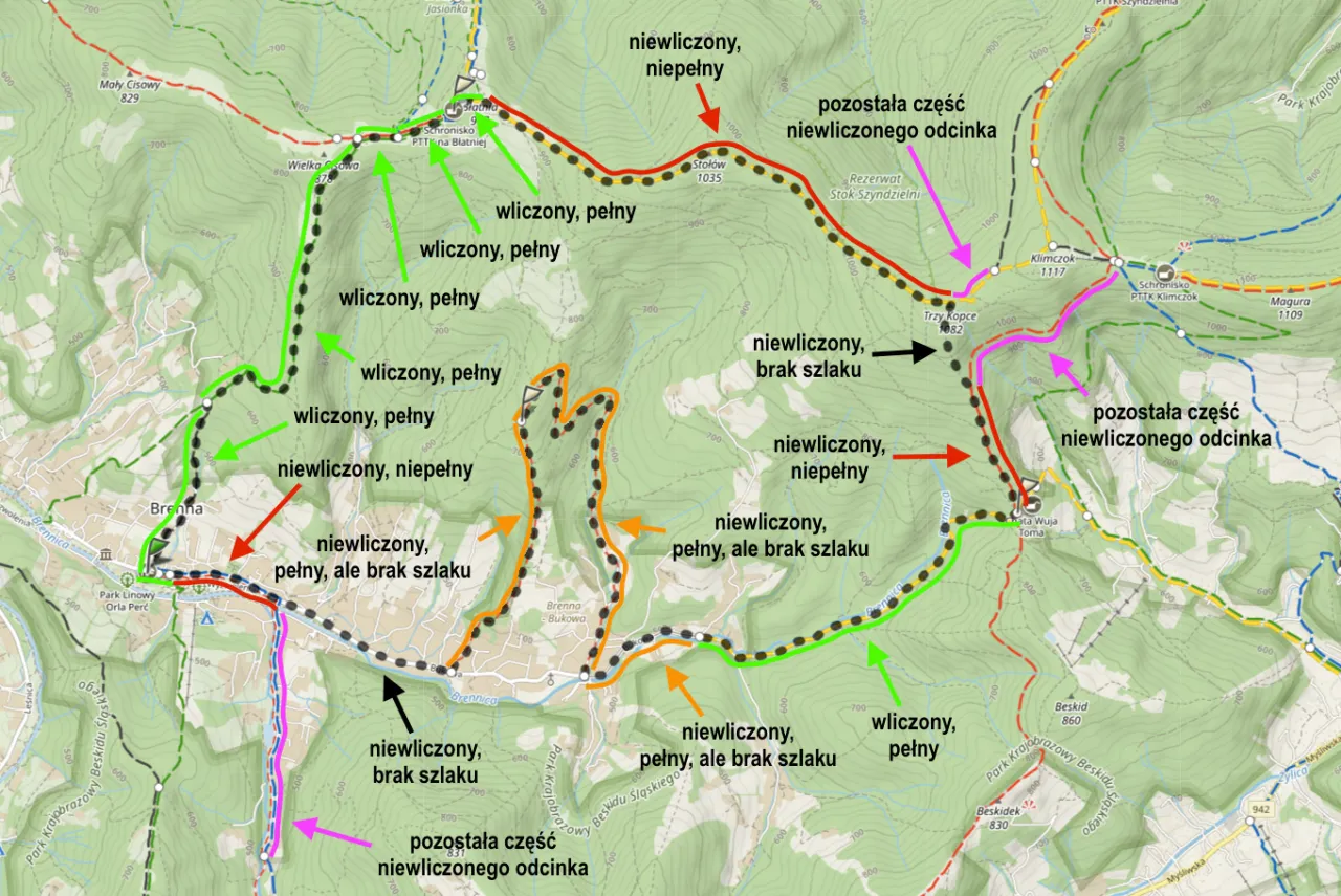 Mapa turystyczna z profilem wysokościowym i oznaczeniami szlaków