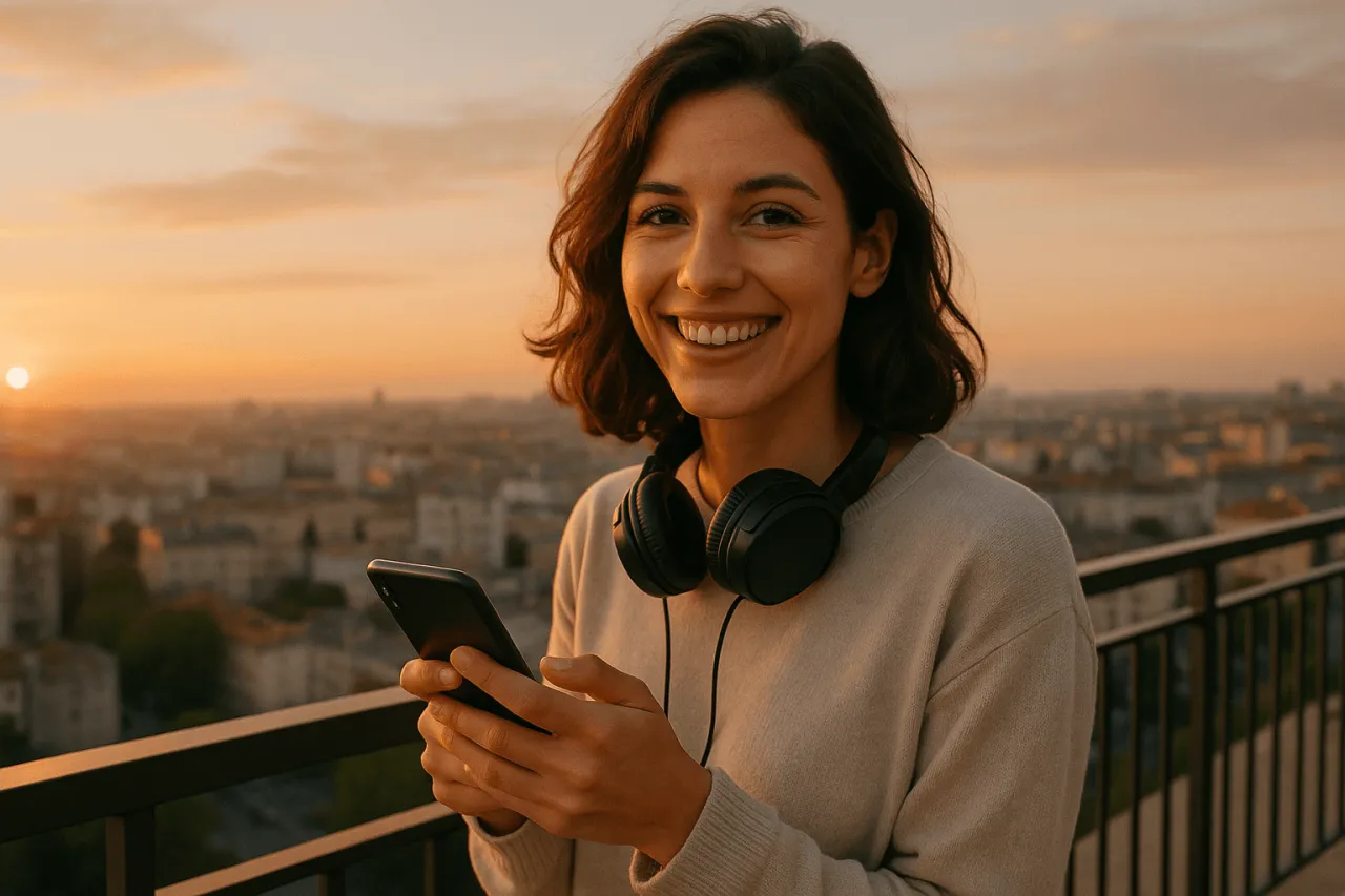 Osoba słuchająca radia online na smartfonie z aplikacją