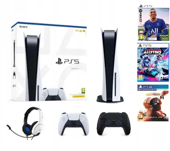 PS5 DualSense pad z podłączonymi słuchawkami