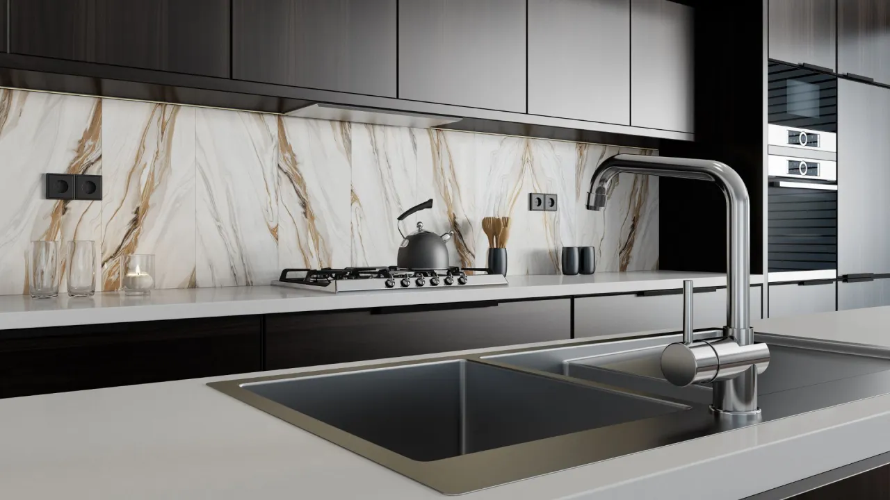 spójna aranżacja kuchni i salonu