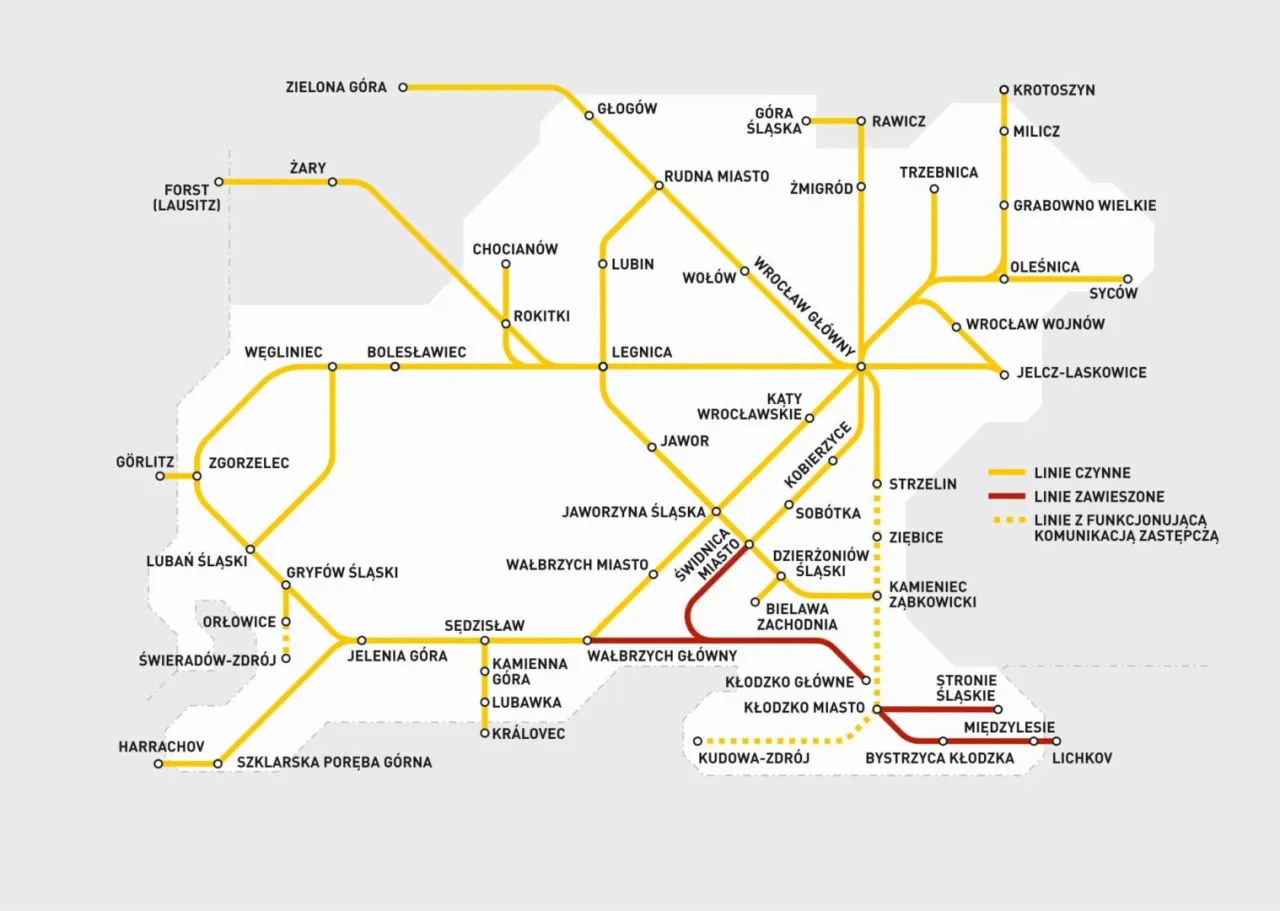 Mapa trasy kolejowej Świeradów-Zdrój Gryfów Śląski