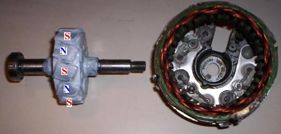 wirnik alternatora z przyklejonymi magnesami neodymowymi