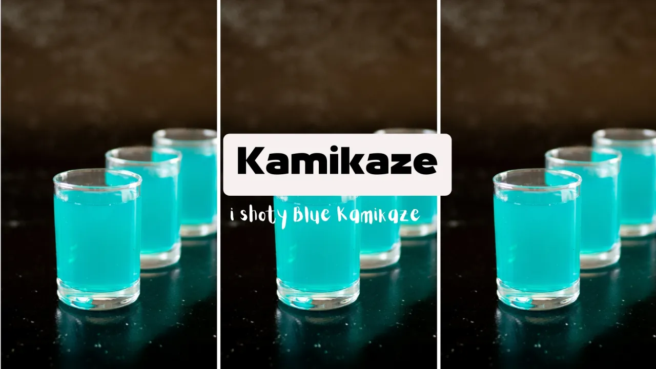 Niebieskie shoty Kamikaze, idealne co zamiast Blue Curacao. Orzeźwiający smak w szklaneczkach.