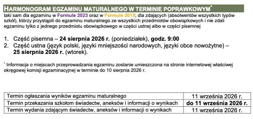 harmonogram matura 2026 kalendarz