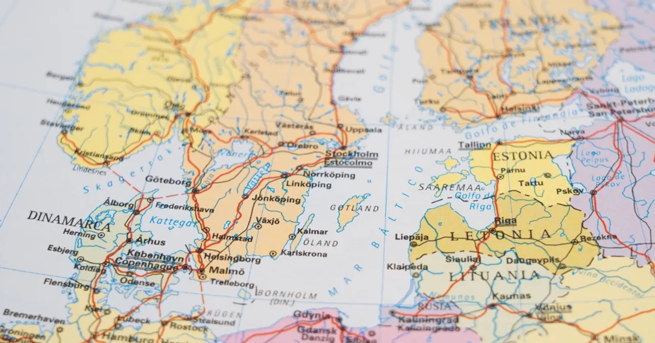 Mapa Morza Bałtyckiego z zaznaczonymi krajami