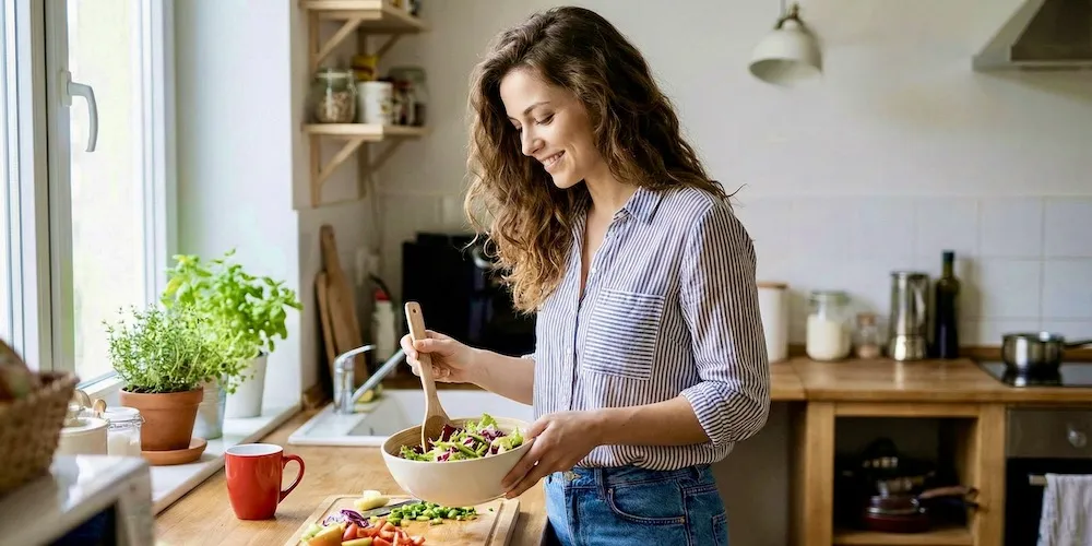 Osoba przygotowująca zdrowy posiłek w kuchni