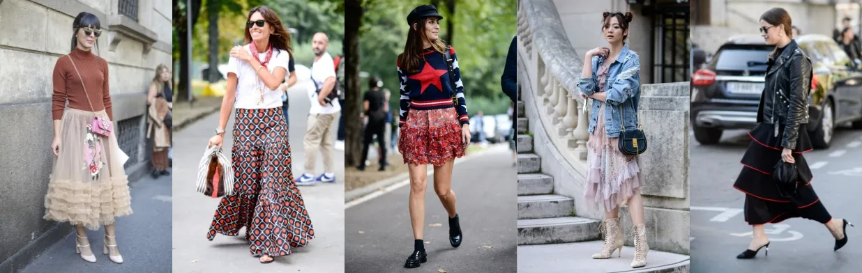 stylizacje ze sp&oacute;dnicą z falbanami