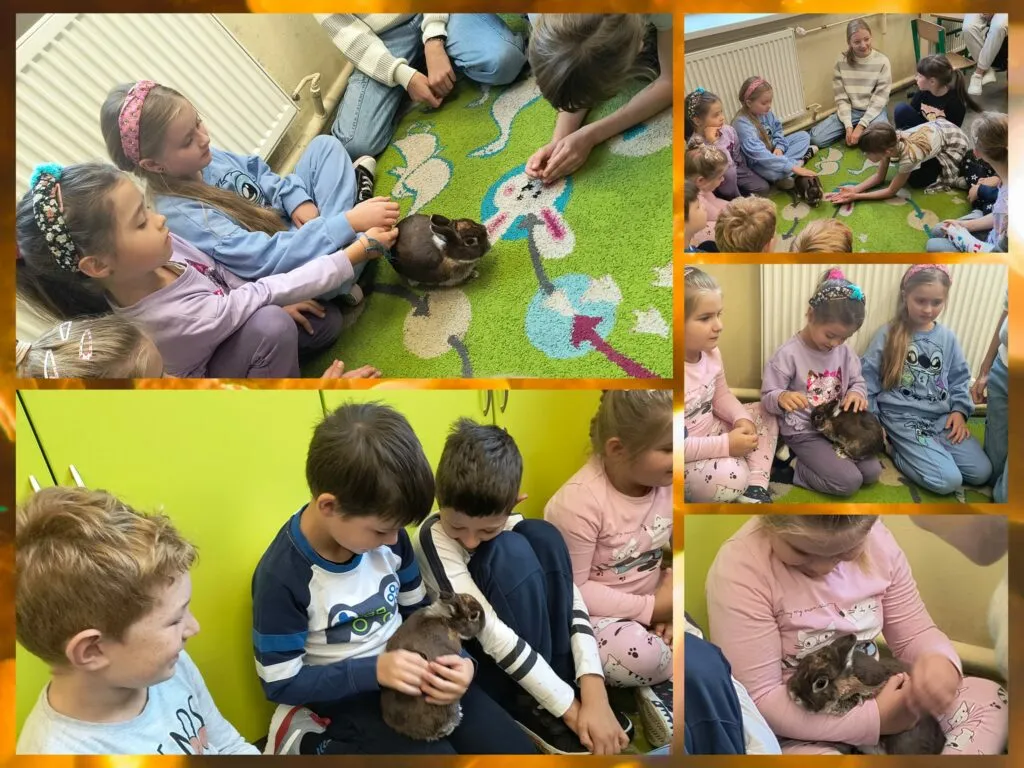 dzieci w muzeum podczas lekcji i dzieci bawiące się na zielonej szkole