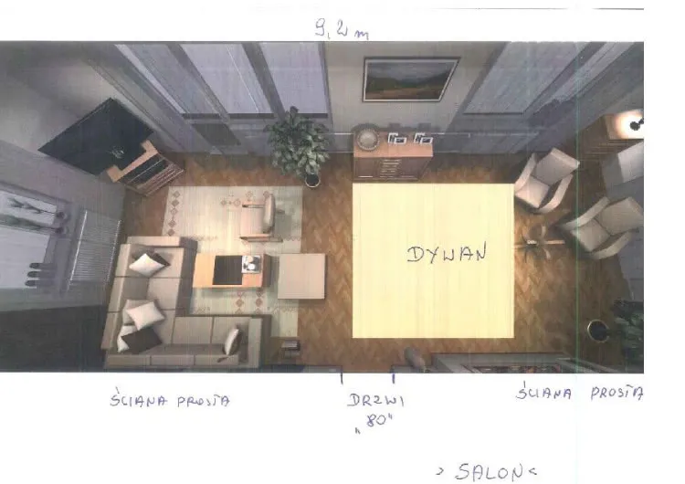 Salon z podziałem na strefy oświetleniowe