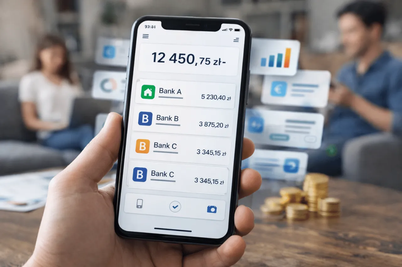 Dzięki mbank API co to jest, widzimy aplikację mobilną z podsumowaniem finansów.