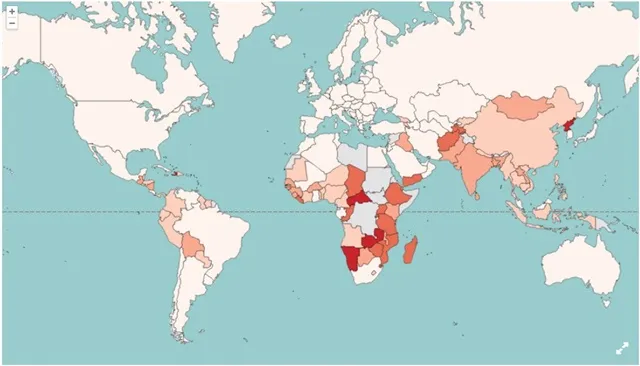 Mapa Afryki z zaznaczonymi obszarami głodu