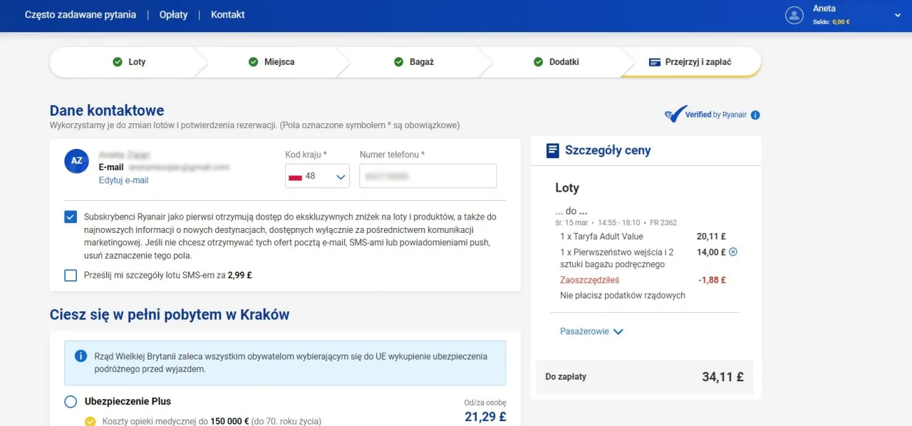 Ryanair strona zarządzania rezerwacją